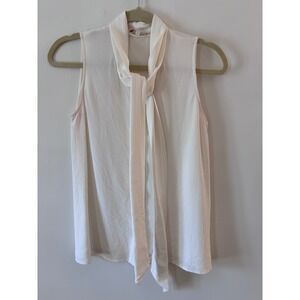Ann Mashburn Silk Tie Neck Sleeveless Blouse Cream White Womens Small